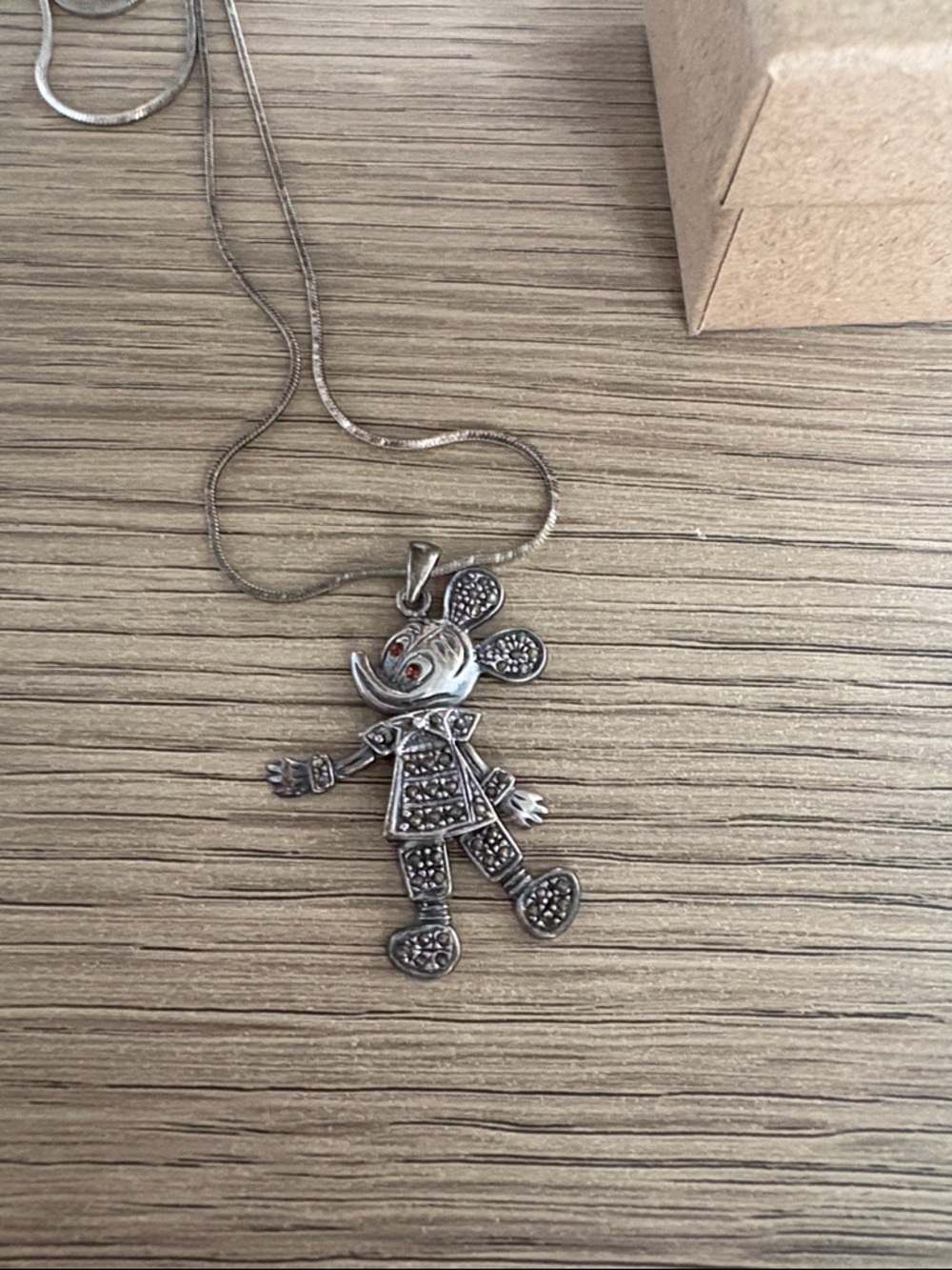 Vintage Sterling Silver Mickey Mouse Pendant Necklace with Red Accent Eye